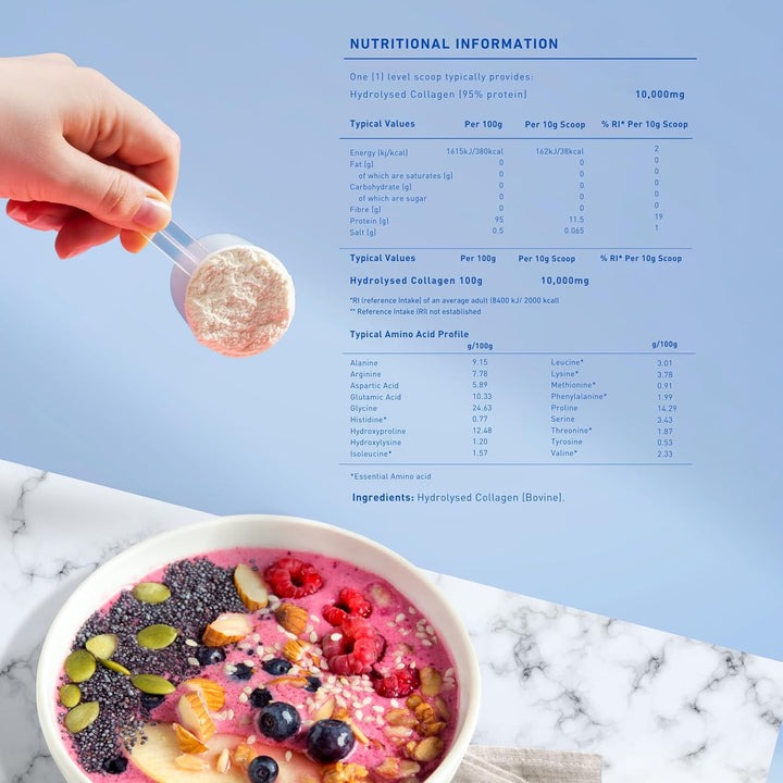 Collagen Powder 450G | Pure Hydrolysed Collagen Peptides Type I & III | 45 Servings, 10G Protein | Grass-Fed Bovine | for Women & Men | Unflavoured, Gluten Free, Keto & Paleo