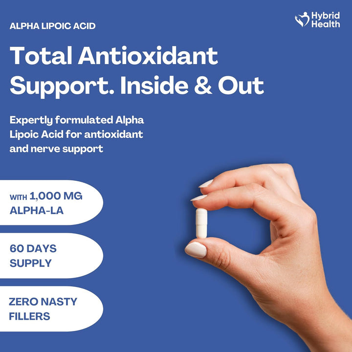 Alpha Lipoic Acid 1000 MG Supplement | 120 High Strength ALA Capsules | Free from Artificial Preservatives | Vegan Non-Gmo | 2 Months Supply