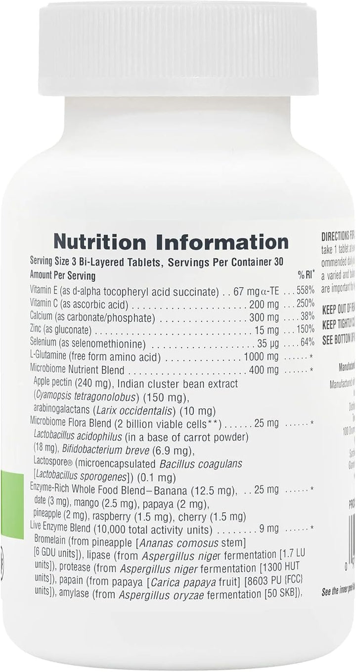 GI Nutra Total Digestive Wellness - Probiotics Supplement with Prebiotics, Enzymes, Glutamine, Calcium - Vegetarian, Gluten Free - 90 Tablets