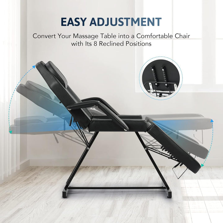Beauty Bed Multiple Level Adjustable Steel Frame 3 Section Leather Massage Bed 150Kgs/330Lbs Max Weight Capacity Detachable Armrest and Headrest Massage Table Beauty Table (Black)