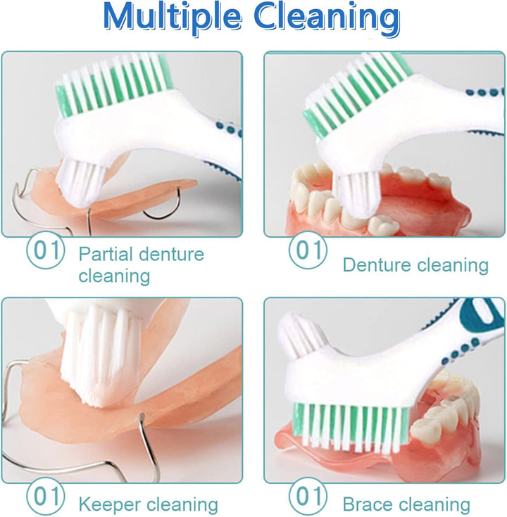 Denture Brush, 4 Pieces Small Toothbrush for Dentures, Multi-Layered Bristles Ergonomic Rubber Handle for False Teeth Cleaning