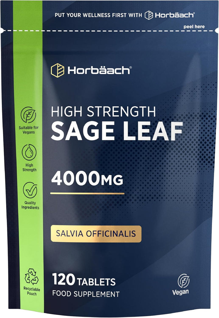 Sage Tablets for during Menopause 4000Mg | High Strength Supplement | 120 Vegan Tablets | by