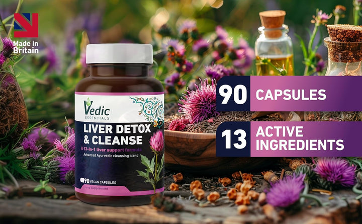 Vedic Advanced Liver Cleanse & Detox | High Strength Liver Support Capsules | 13 Essential Natural Ingredients for Healthy Liver Function | Vegan, UK Made, Premium Supplement