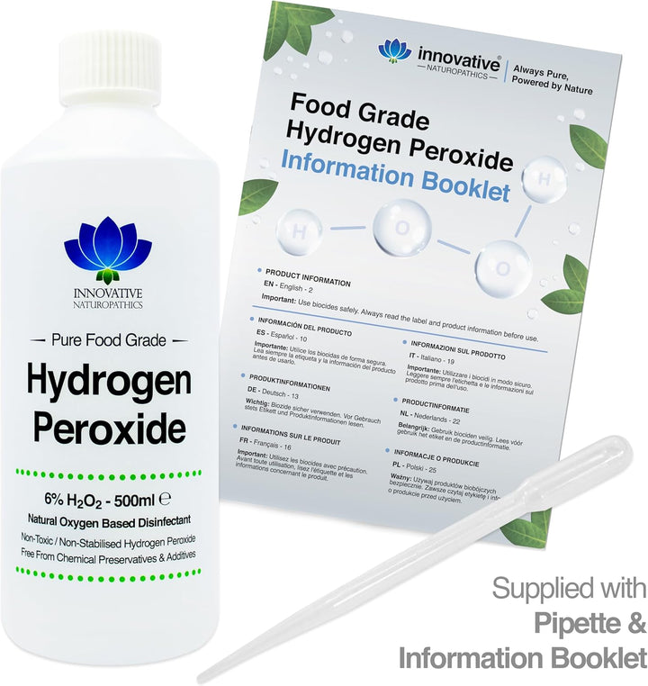 Food Grade Hydrogen Peroxide - Purest Grade 6% - 500Ml - Unstabilized and Additive Free - 20 Vols