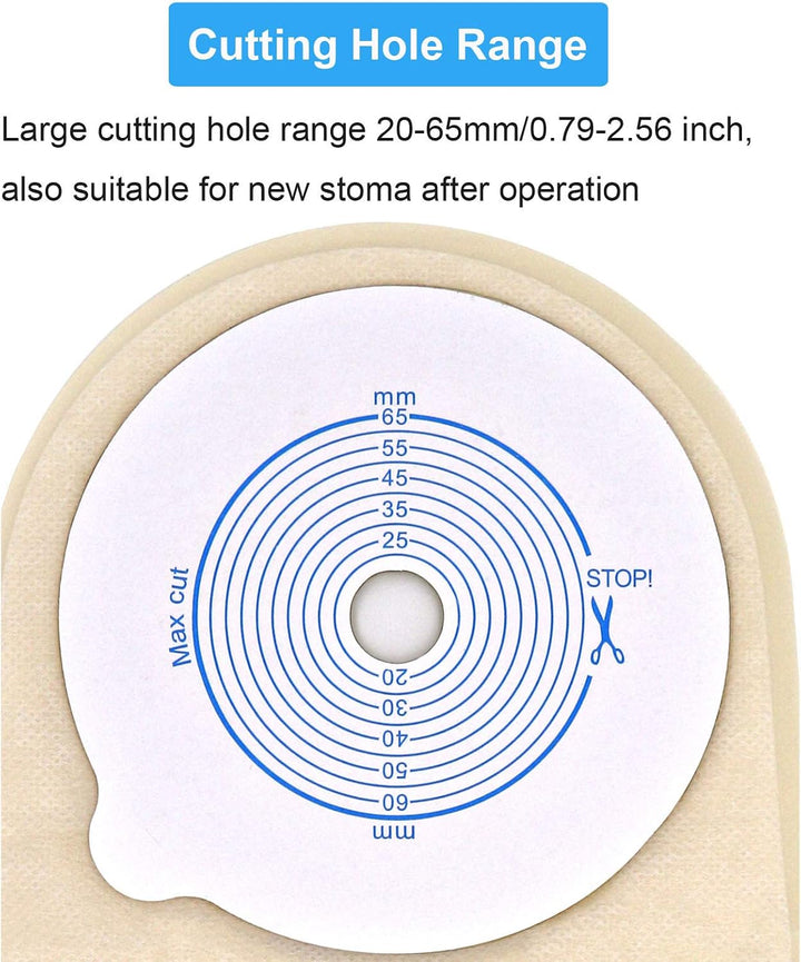 One Piece Ostomy Bag, Drainable Pouches Colostomy Ostomy Care Bag Incontinence Bags for Ileostomy Care Supplies, Cut to Fit 20-65Mm(Pack of 10)