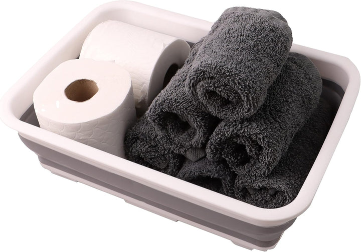 Folding Washbasin Collapsible Washing up Bowl Retractable Portable Thickened Travel Washbasin Wash Foam Foot Travel Outdoor Car Laundry Washing Basin (Grey/White)