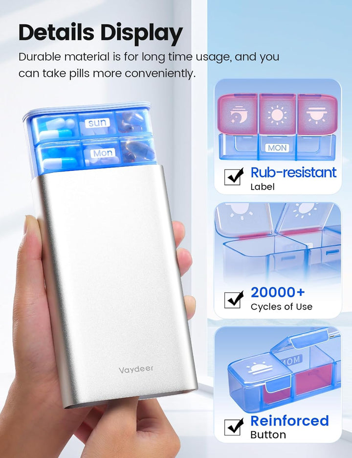 Silver Detachable Pill Organiser – Modular 7 Day Metal Pill Box with Individual Daily Cases, Moisture-Proof Travel Medicine Storage for Work & Home