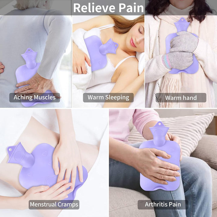 Hot Water Bottle with 2 Pack Waist Cover, Warm Water Bag Rubber Winter Hot Water Pouch with Soft Plush Hand Waist Warmer Cover Hot Water Bag Baby Product (Grey with Cover)