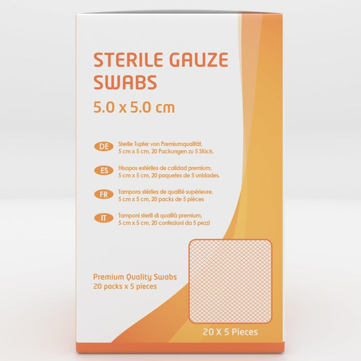 Premium Sterile Gauze Swabs 5Cm X 5Cm - Pack of 100