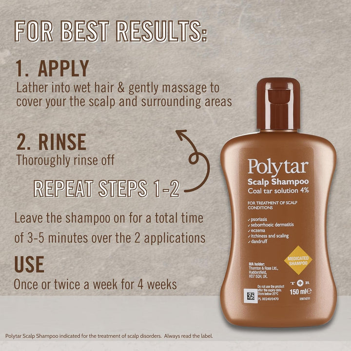 Scalp Shampoo, for Scalp Conditions, Reduces Itching, Inflammation and Scales, Shampoo Treats Psoriasis, Seborrhoeic Dermatitis, Eczema and Dandruff, Contains Coal Tar Solution, 1 X 150Ml