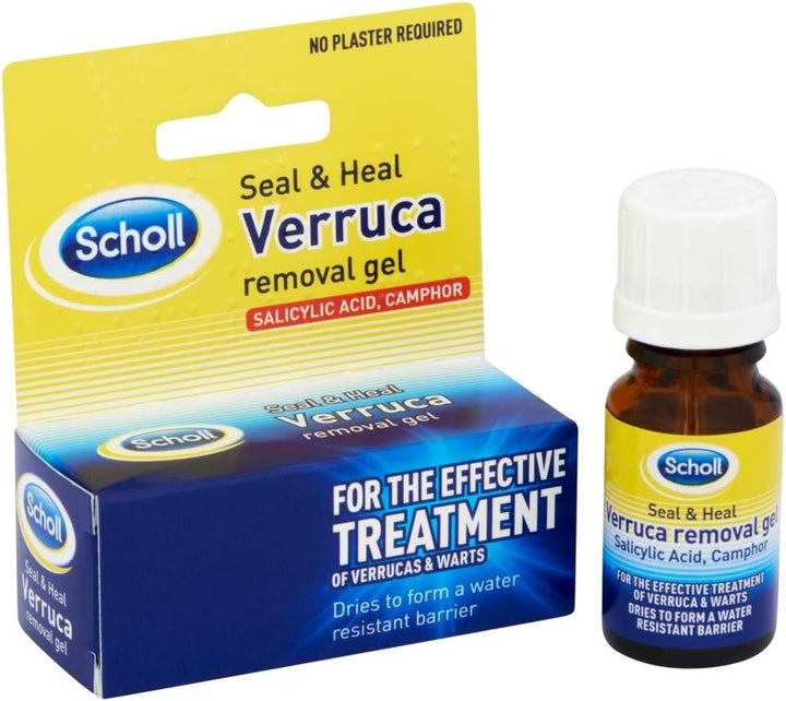 Scholl Seal & Heal Verruca Removal Treatment Gel - No Plaster Needed, Salicylic Acid & Camphor Treatment for Verrucas, Corns, Warts & Calluses, Water-Resistant Barrier,Easy to Apply, Size 10Ml