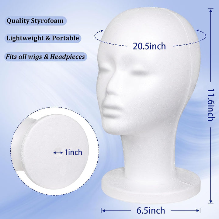 1 PCS Foam Wig Head White Female Styrofoam Mannequin Hairpieces Stand Holder Cosmetics Model Head Wig Display for Style,Model, Hats, Masks, DIY ,Arts,Hairpieces, Salon and Travel (#Bai)
