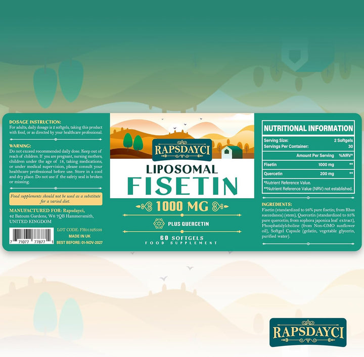 Liposomal Fisetin with Quercetin - High Potency 1200Mg per Serving Combo Antioxidant Supplement for Optimal Health - 60 Softgels per Bottle (Pack of 2)