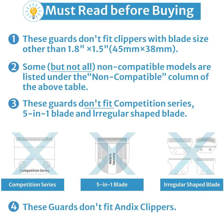 Clipper Guards Set Fits for Most Wahl Clippers and Babyliss FX870, Clipper Guides Replacement - 1/16”, 1/8", 3/16", 3 Piece Set, Black Color