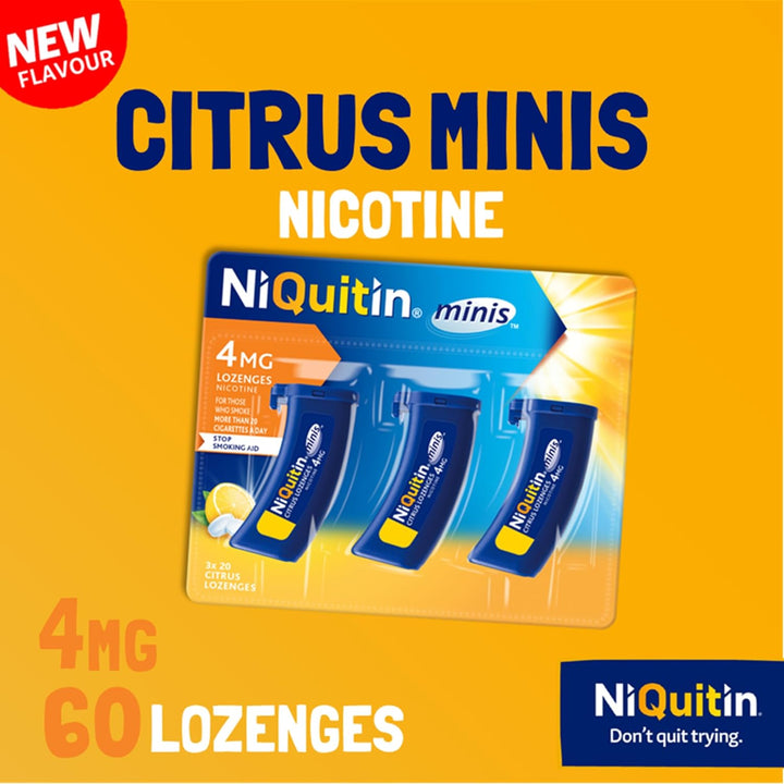 4Mg Minis Citrus Lozenges - Citrus Flavour (3 X Pack of 20 Minis Nicotine Lozenges) - Smoking Craving Relief in Just 3 Minutes* - on the Go Oral Stop Smoking Aid - Pocket Sized Containers.