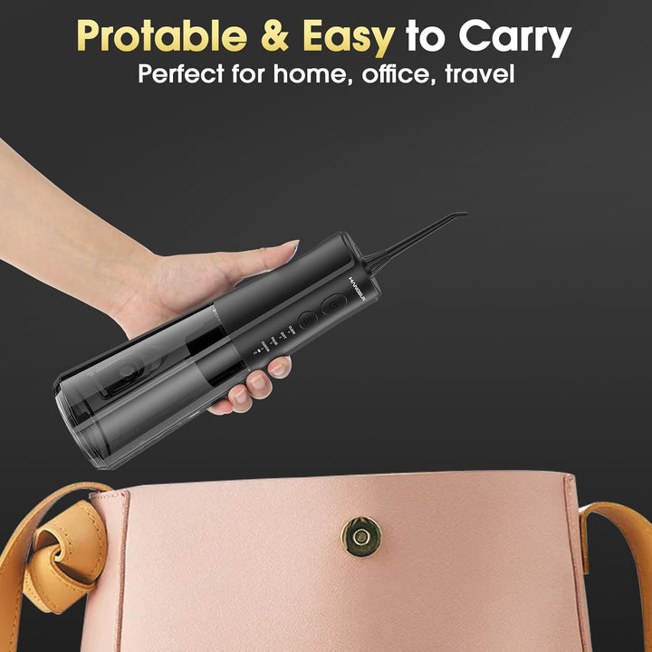 Water Flosser for Teeth Cordless Oral Irrigator - 4 Modes 300ML Rechargeable IPX7 Waterproof for Braces, Sensitive Gums, Home & Travel Use (Black)