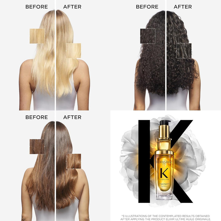 Kérastase Elixir Ultime Hair Oil, Nourishes Dull Hair, for All Hair Types, Strengthens and Protects Hair from Heat, with Argan and Camellia Oil, L'Huile Originale