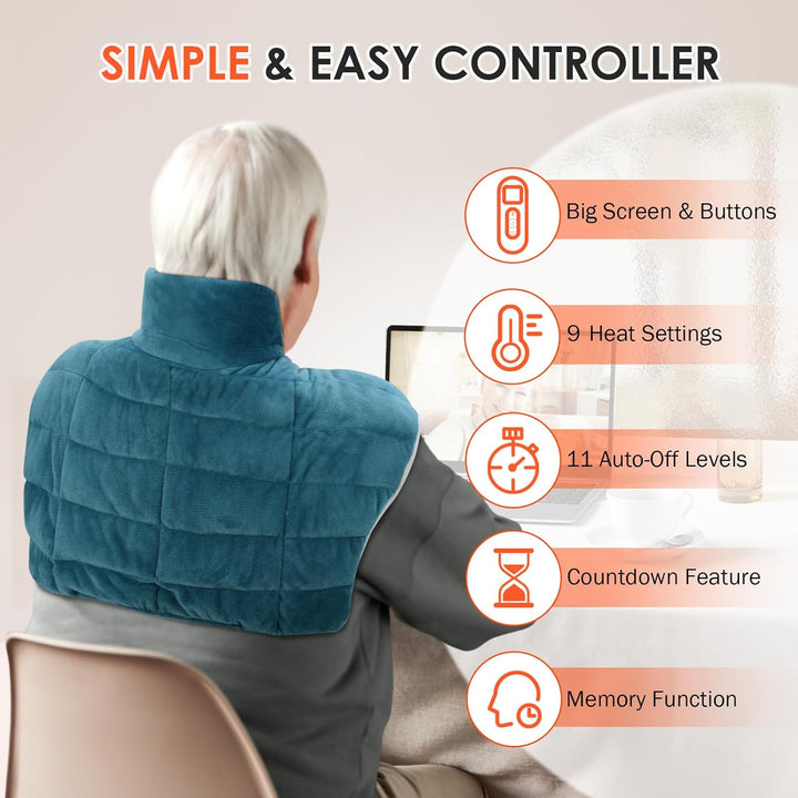 Fully Weighted Neck and Shoulder Heat Pad, 2.2Lb Electric Neck Heating Pad with 9 Heating Levels, Auto-Off Timers, Heated Neck Wrap for Pain Relief, Muscle Tension, Neck and Shoulder Warmer