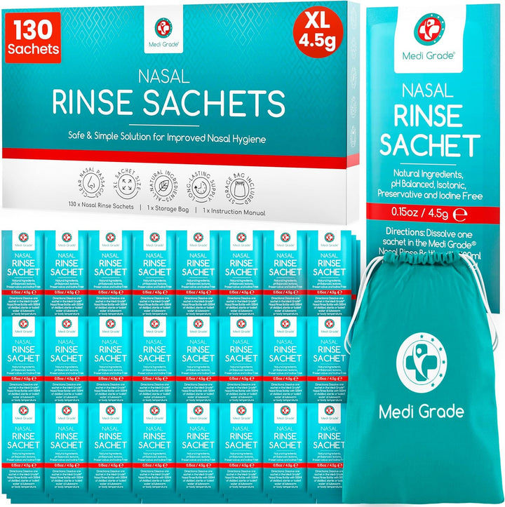 Saline Nasal Rinse Salt Sachets for Nasal Irrigation 50 Sachets X 4.5G -All Natural, Isotonic and Ph Balanced for Clear Nasal Passages and Improved Breathing