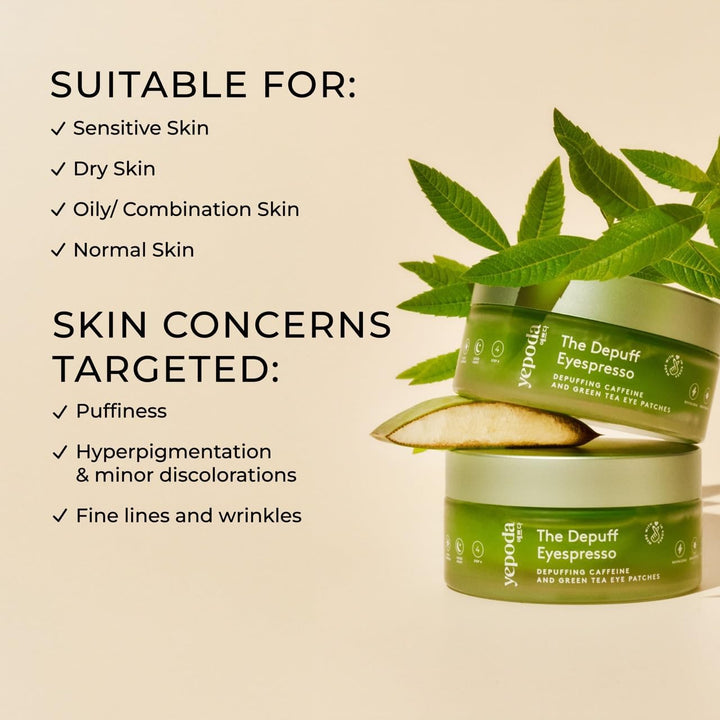 the Depuff Eyespresso, Depuffing Caffeine & Green Tea Eye Patches, Reduce Puffiness & Rejuvenates Tired under Eye Area, Vegan Korean Eyepatches for All Skin Types, 60 Pcs / 90 G