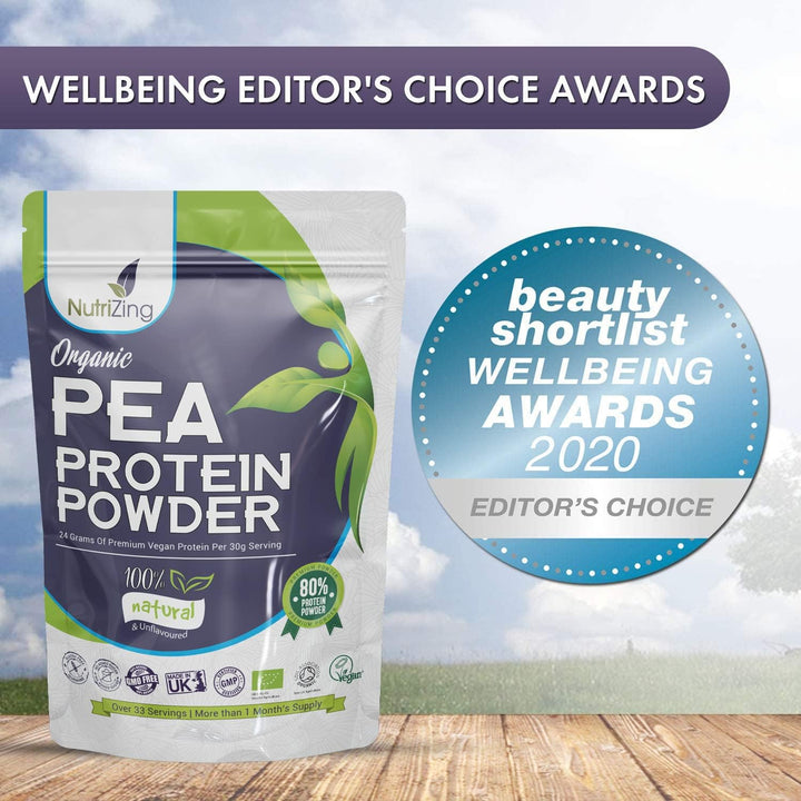 Award Winning Vegan Pea Protein Powder - Organic & Pure - Canadian Peas - No Soy, No Gluten - 1Kg Pouch - Keto & Paleo Friendly by