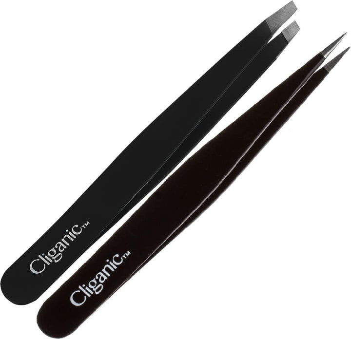 Eyebrow Tweezers Set: Slant & Point Precision Tip | Stainless Steel, for Men & Women