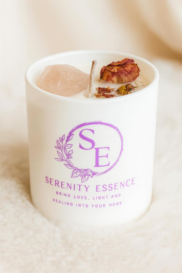 Lavender Candle with Rose Quartz Crystal Candle – Vegan Soy Wax Aromatherapy Candle, Healing & Stress Relief – Meditation & Relaxation – Christmas Gifts(60 Hrs)