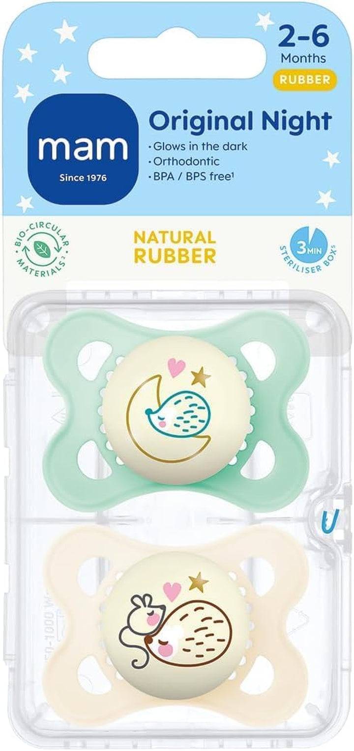 Latex Original Night Soothers | 0-6 Months | Glow in the Dark Dummies | Comes in Dummy Steriliser Case | Baby Accessories for Newborn | Green/Cream (Various Designs)