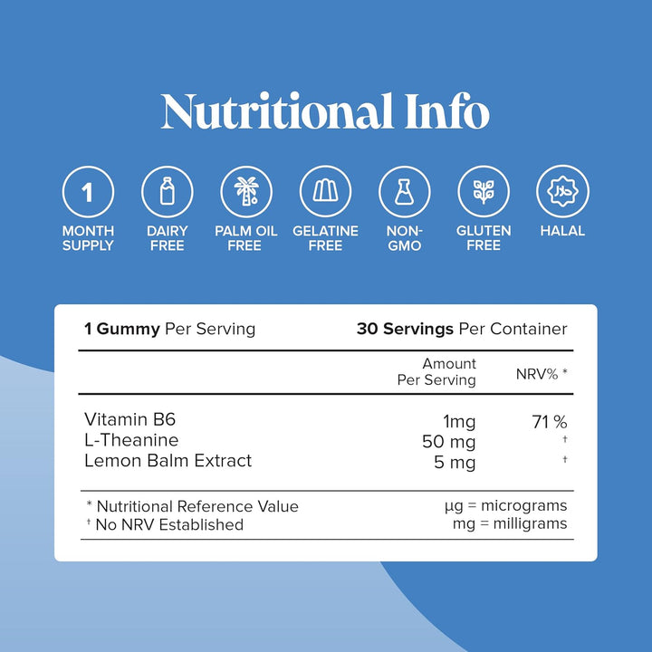 Kids L Theanine Gummies - 1 Month Supply - 50Mg with Lemon Balm & Vitamin B6 to Improve Kids' Focus & Concentration - 30 Count - Vegan L Theanine Supplements Gummies -