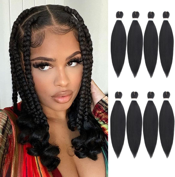 3 Packs Pre Stretched Braiding Hair Extension Yaki Texture EZ Braids Hair for Coi Leray Braids Black Braiding Crochet Hair Extensions /30 Inch 1B#