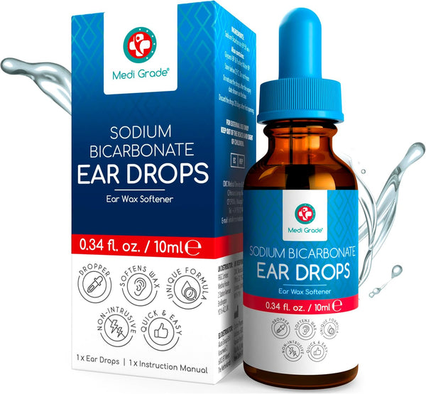 Quick-Action Sodium Bicarbonate Ear Drops for Wax Removal and Blocked Ears, 10Ml - Ear Wax Removal Drops Dissolve and Remove Earwax for Clean Ears - Natural Bicarbonate of Soda Ear Drops