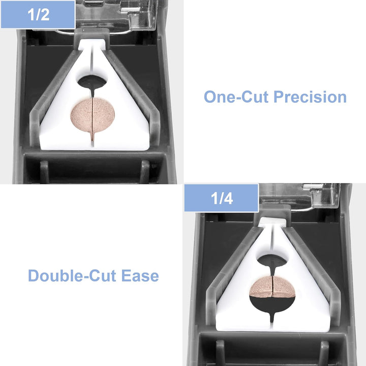 Pill Cutter for Small or Large Pills, Splitter with V-Shape Holder, Medicine Slicer with Sharp Blade, Two Large Organizers - Black