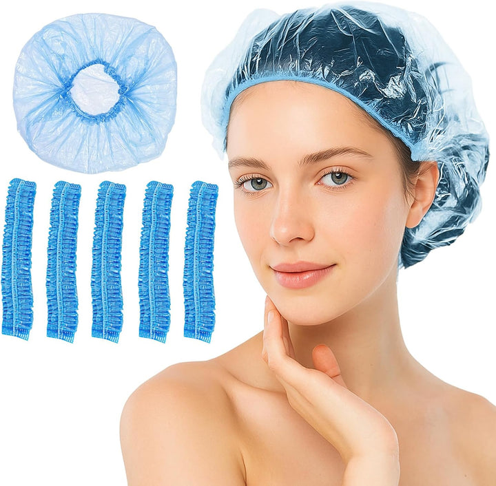 100Pcs Shower Caps Disposable, Disposable Shower Caps for Women, Large Thick Waterproof Shower Cap, Plastic Elastic Hair Bath Caps for Hair Treatment for Salon, Spa, Travel, Home Use, Hotel (White)