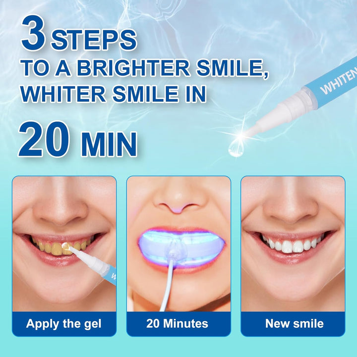 LED Teeth Whitening Kit: Blue Light Teeth Whitener with Bleaching Gel - Effectively Removes Stains from Coffee, Tea & Smoking - Safe, Fast, and Gentle for Sensitive Teeth