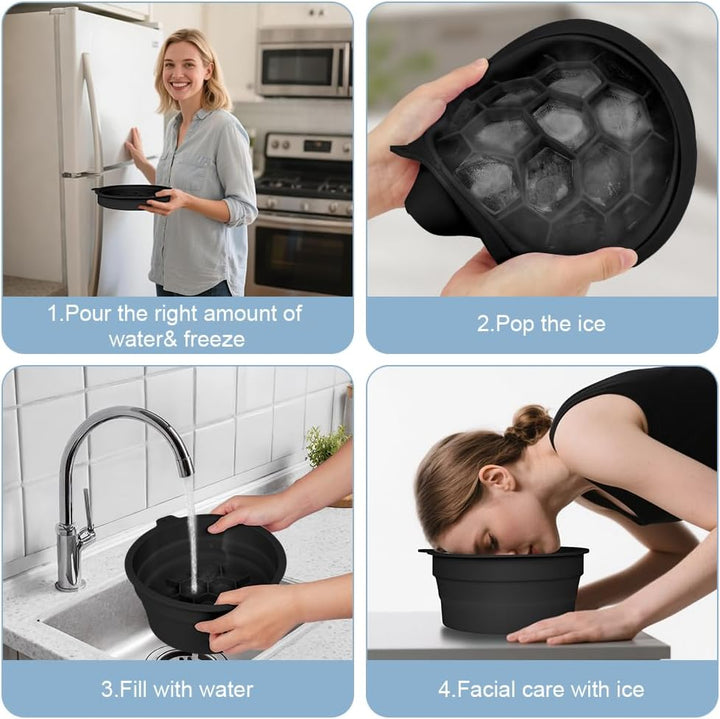 Face Bowl for Ice,Foldable Facebowl with Built-In Icetray, Portable Quick Cooling Facial Washing Basin for Soothe Skin, Wash Basin for Home Use or Travel