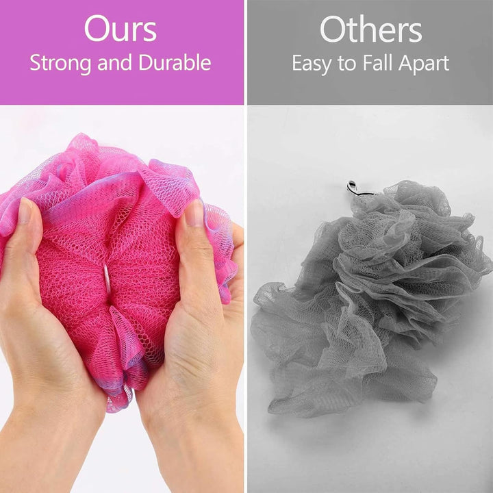 6 Pack 75G/Pc Large Loofahs Shower Sponge, Mesh Pouf Bath Sponges Exfoliating Body Scrubber Shower Scrunchies (A Color)