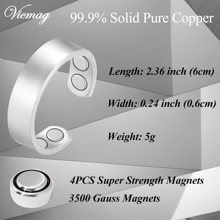 2PCS Copper Magnetic Rings for Women & Men with Strong Ultra Strength Magnets 99.99% Solid Pure Copper Adjustable with Gift Box