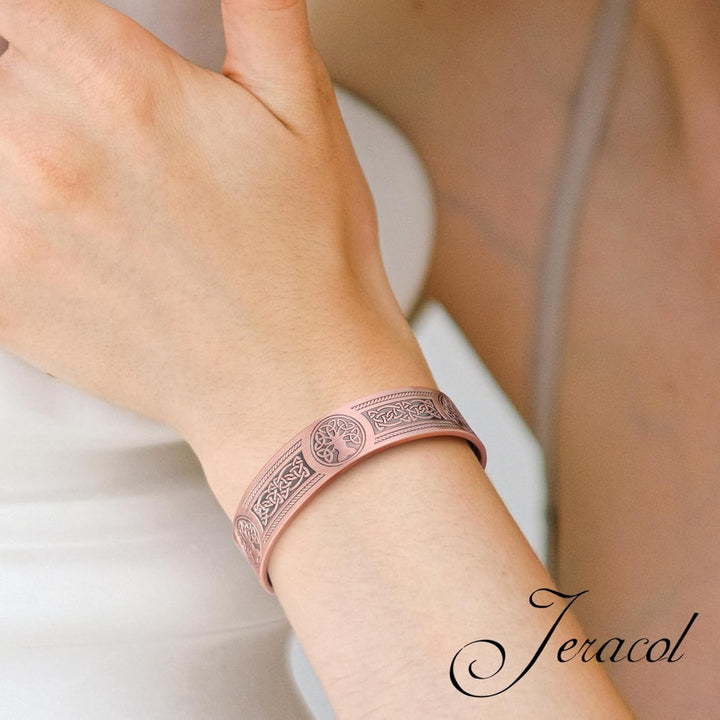 Copper Bracelets for Men Women,Tree of Life and Celtic Knot Design Copper Magnetic Bracelets Cuff Bangle with 12Pcs Powerful Magnets(Each 3800 Gauss), Brazaletes Jewelry with Gift Box