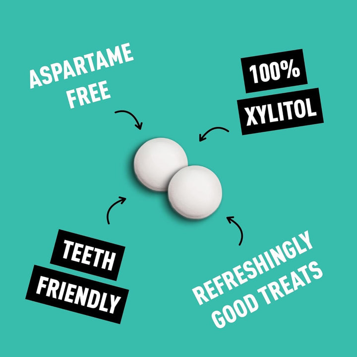 - British Peppermint Mints - 100% Plant Based Xylitol - Freshens Breath - Natural Flavours - Sugar Free Mints - Benefits Oral Health - Mighty Pouch - 50G
