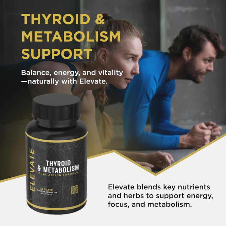 Elevate Supplements Thyroid & Metabolism Support, 30 Capsules | Advanced Thyrogenic Formula to Help Regulate Weight Management, Energy & Hormone Balance | Vitamins, Minerals, L-Tyrosine & Ashwagandha