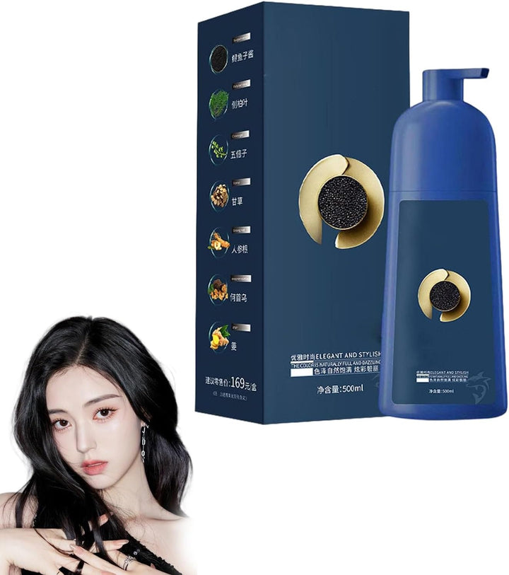 Hair Dye Shampoo for Women & Men with Caviar Protein – Vibrant Long-Lasting Brown Tones Plant-Based Coloring Cream with Nourishing Care (Soft Black)