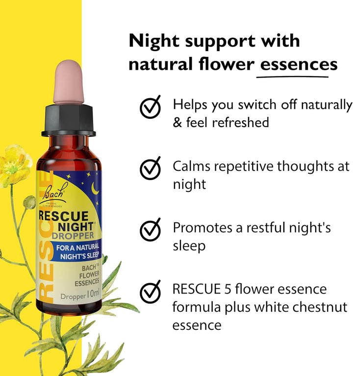 Night Dropper | Aid a Natural Night'S Sleep | Bach Original Flower Essences | Easy-To-Use 10Ml Dropper | Help Switch off Repetitive Thoughts for Restful Sleep​