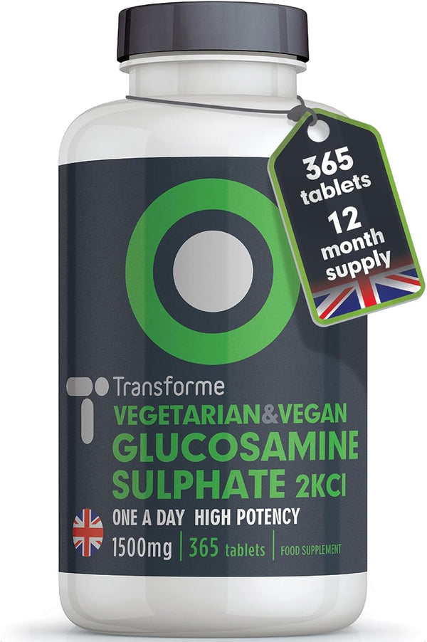 Glucosamine Sulphate 2Kcl 1500Mg 365 Tablets, 1 Year Supply, Vegan High Strength Glucosamine, 1 Coated Breakable Tablet per Day, UK Made Supplement for Men and Women by