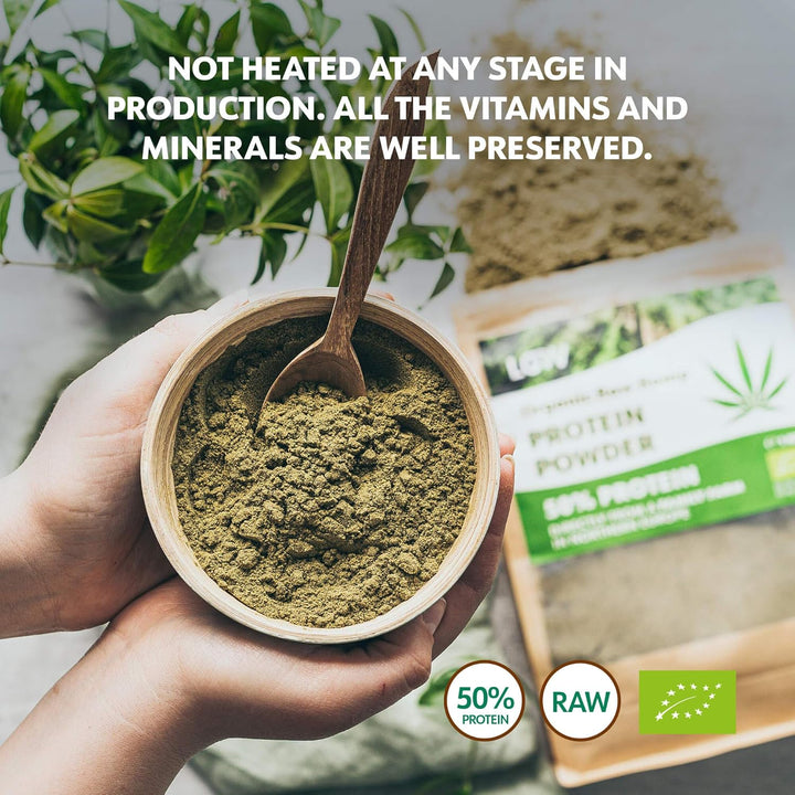 Organic Raw Hemp Protein Powder, 1Kg, 50% Protein, Nutrients Preserved, Delicious Nutty Flavour, Organically Grown in Nordic Climate, Plant-Based Vegan Protein Powder, Non-Gmo