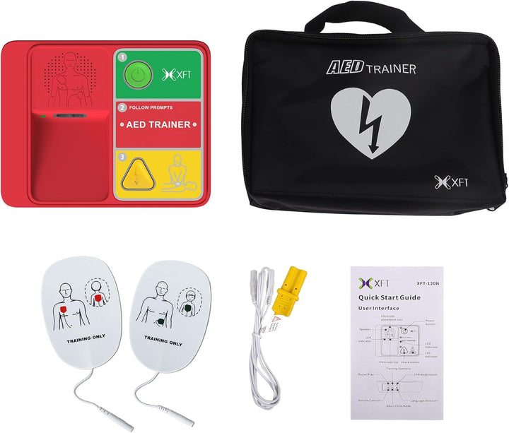 Defibrillator Trainer, -120N AED Training Set CPR Trainer Device, English, French, Spanish, Brazilian Portuguese Voice Prompts, 5 Scenarios First Aid Training Kit for Defibrillator Trainee Beginner
