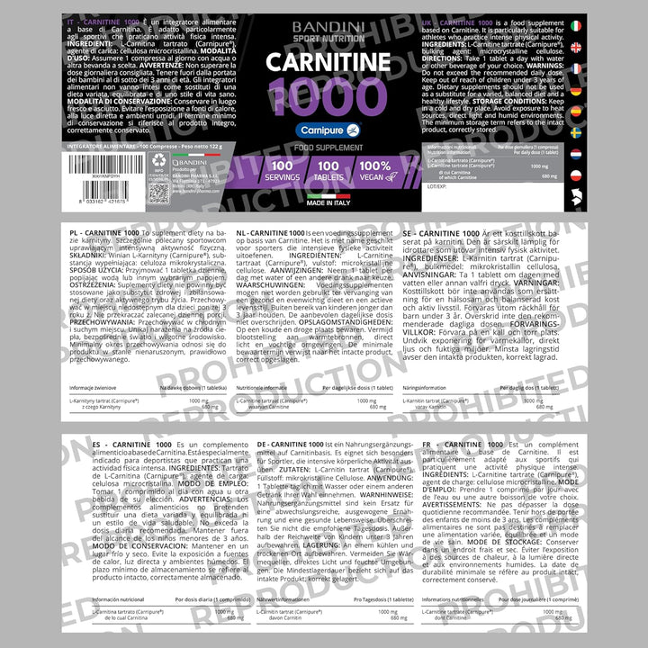 ® L-CARNITINE Carnipure® | 100 Vegan Tablets 100 Days | High Strength L Carnitine Tartrate Supplement | Reduces Tiredness & Fatigue | Energy & Metabolism Support | Pre-Workout Formula 1000Mg