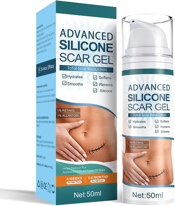 Advanced Silicone Scar Gel, Effective Scar Cream - Reduces the Appearance of Both Old and New Scars from Burns, Injury, Acne, Stretch Marks, Keloid, C-Section, and More, 1.7 Oz