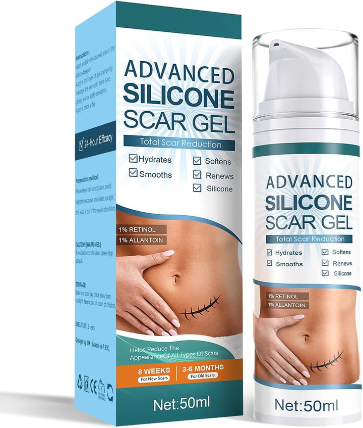 Advanced Silicone Scar Gel, Effective Scar Cream - Reduces the Appearance of Both Old and New Scars from Burns, Injury, Acne, Stretch Marks, Keloid, C-Section, and More, 1.7 Oz