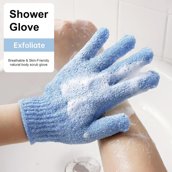 Exfoliating Gloves，6Pcs Bath and Body Exfoliator Mitts，Bamboo Shower Gloves ，Scrubs Away Ingrown Hair and Dead Skin，For Shower, Spa, Massage and Dead Skin Cell Remover Loofah（Blue+Green+Pink）