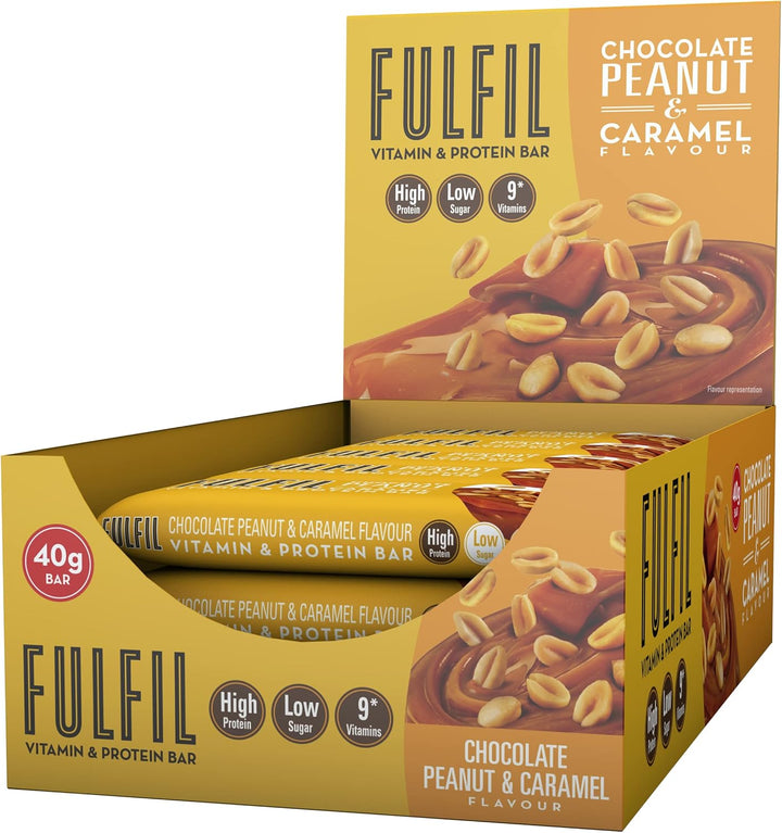Vitamin and Protein Bars (15 X 40G Bars) — Chocolate Salted Caramel Flavour — 15G High Protein, 9 Vitamins, Low Sugar